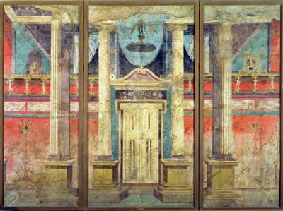 Wall decoration from the villa of P Fannius at Boscoreale, near Pompeii, derived from a Greek stage set of perhaps the century before by Roman